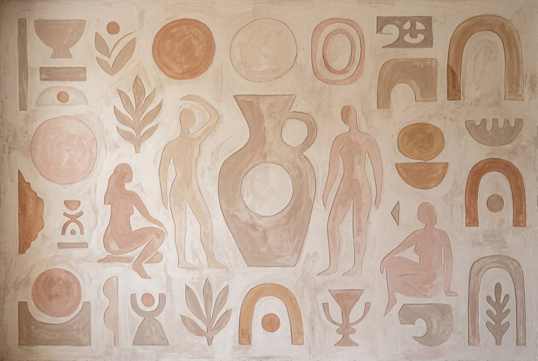 Abstract Mural Wallpaper Geometric Shapes Terracotta Beige Removable Wall Decor pattern artwork