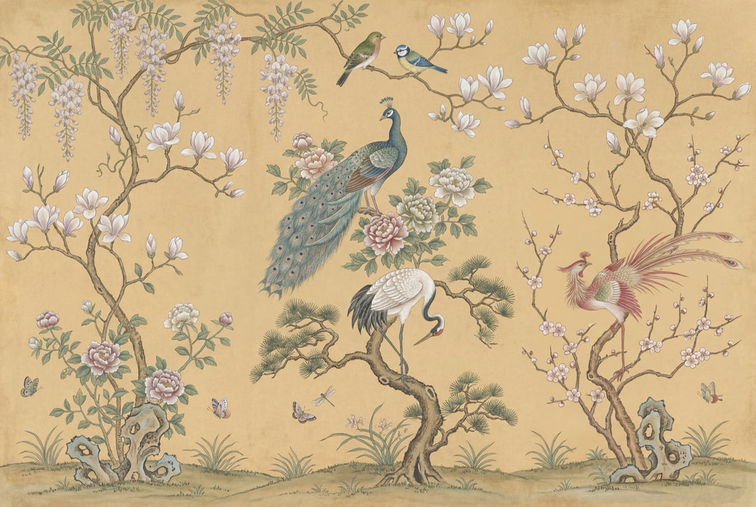 Oriental Chinoiserie Wallpaper Floral Branches Removable Peacock Wall Decor pattern artwork