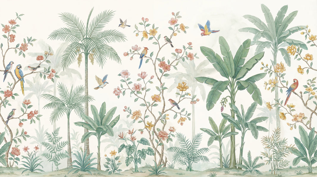 Tropical Birds Wallpaper Vintage Palm Wall Mural pattern artwork