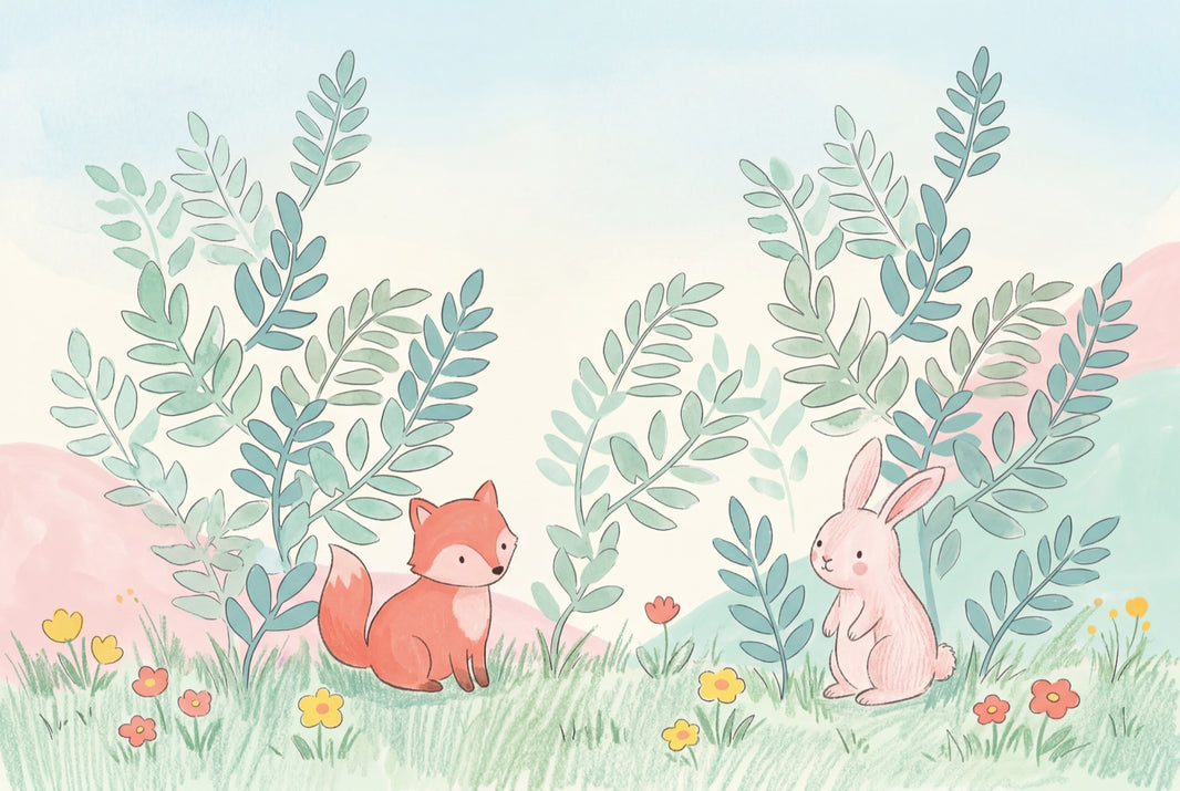 Woodland Animals Wallpaper Fox Rabbit Removable Wall Decor pattern artwork