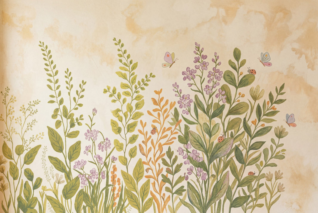 Botanical Wallpaper Floral Meadow Removable Watercolor Wall Decor pattern artwork