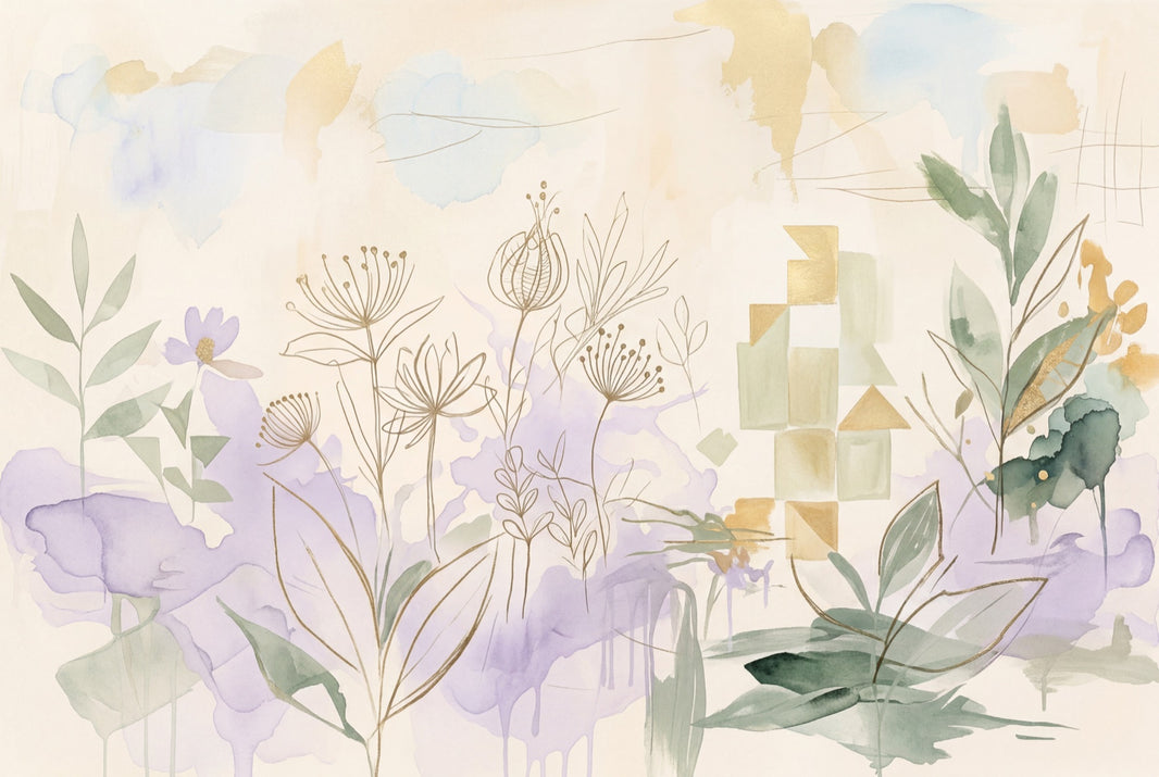 Muted Green Wallpaper Watercolor Wildflower Wall Mural pattern artwork