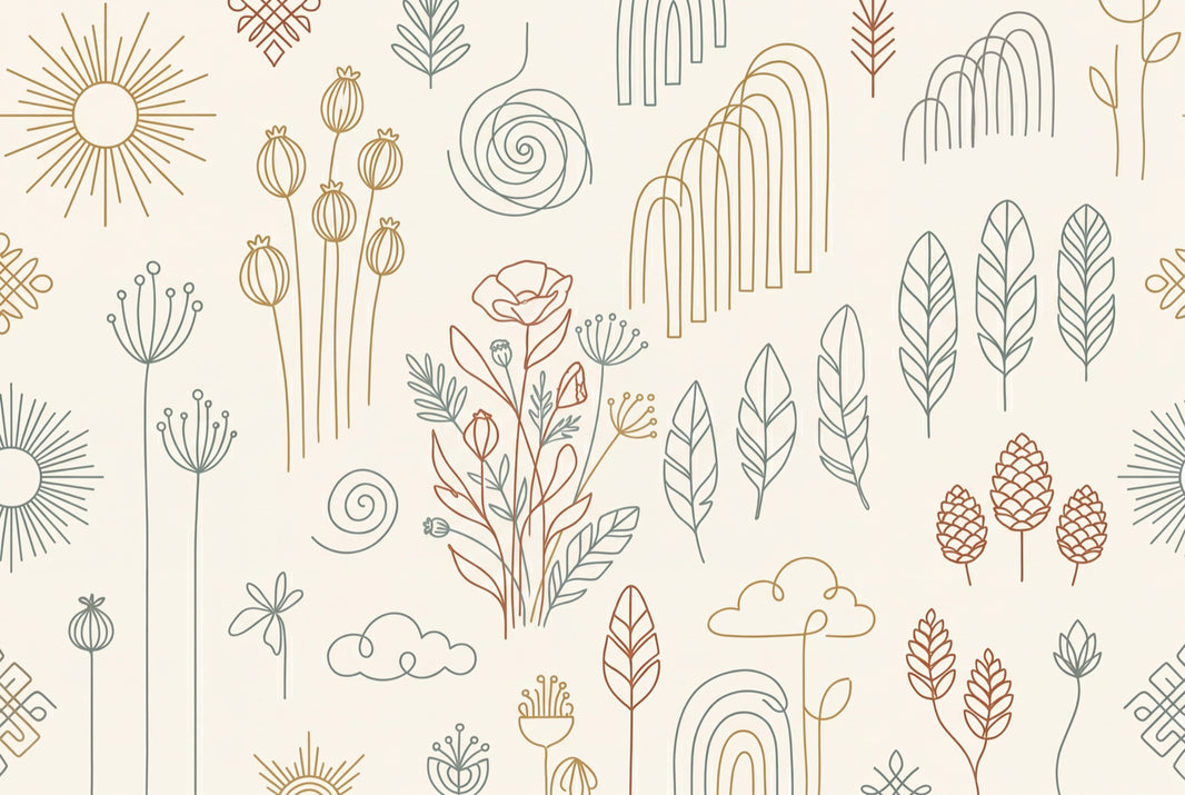 Minimalist Line Art Wallpaper Botanical Removable Scandinavian Wall Decor pattern artwork