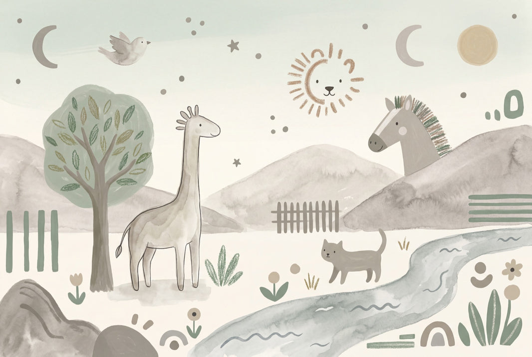 Muted Green Wallpaper Safari Nursery Woodland Wall Mural pattern artwork