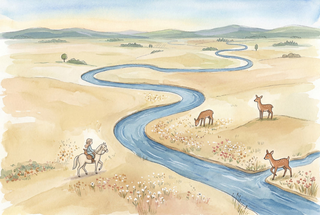 Winding River Wallpaper Landscape Watercolor Wall Mural pattern artwork