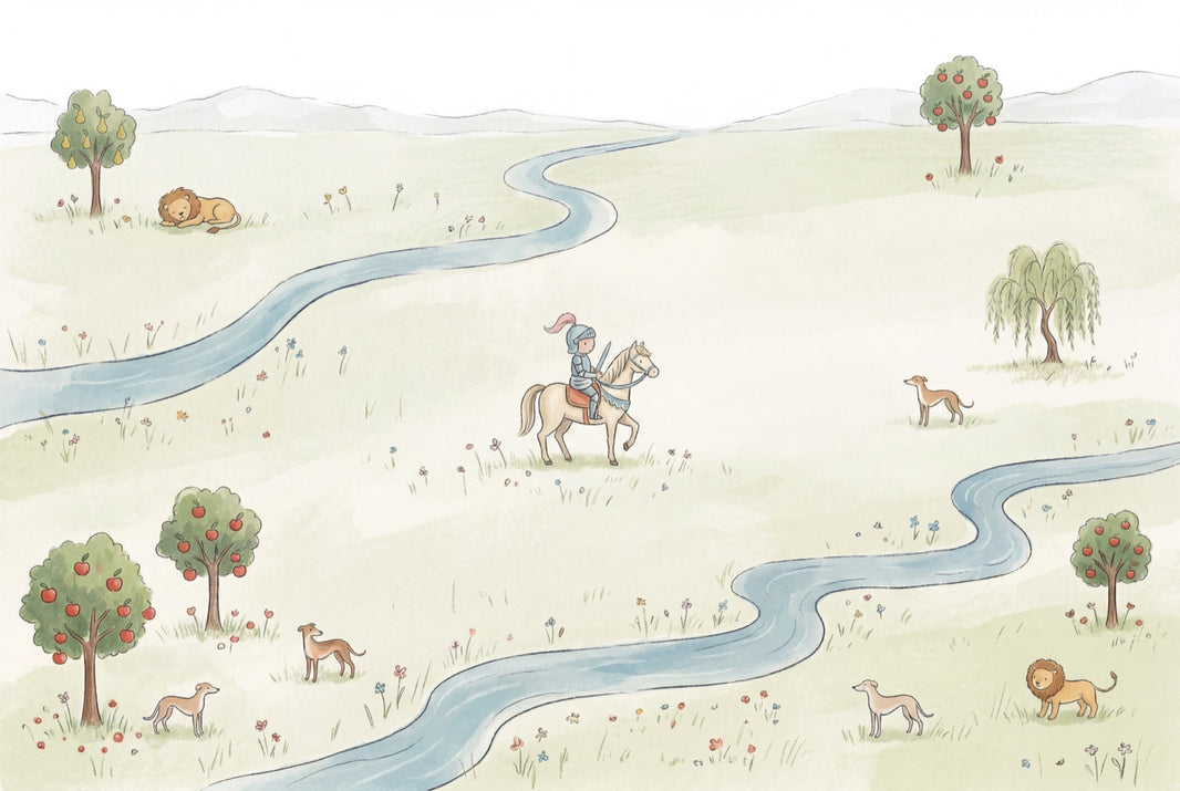 Pastoral Landscape Wallpaper Winding River Removable Storybook Illustration Wall Decor pattern artwork