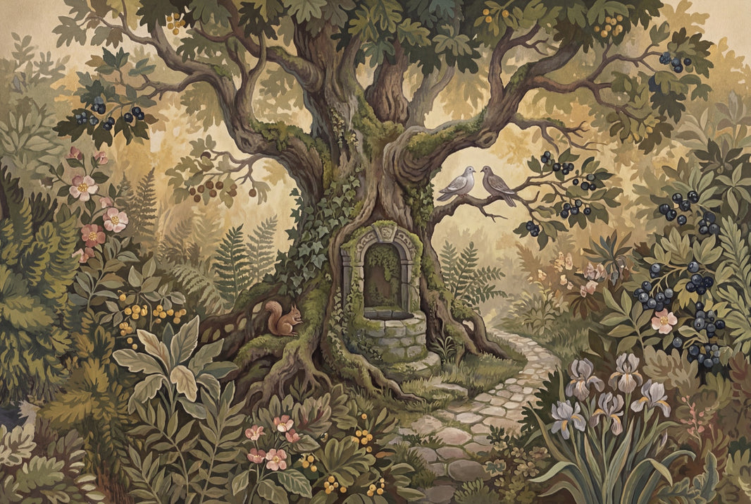 Woodland Landscape Wallpaper Ancient Tree Vintage Mural Removable Wall Decor pattern artwork