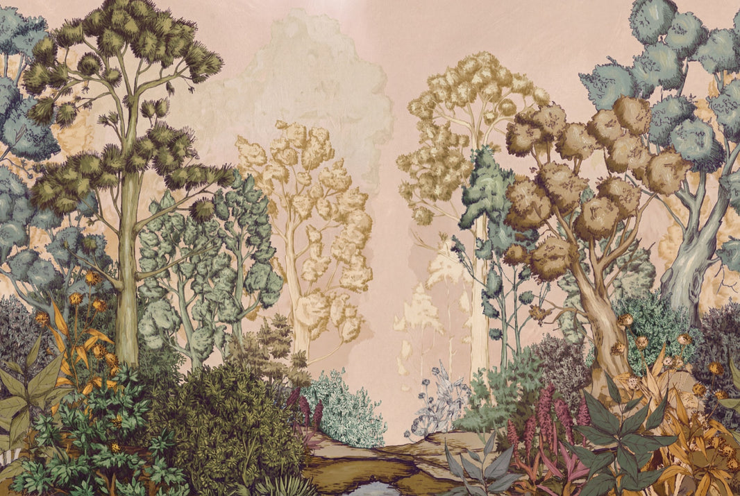 Muted Green Wallpaper Watercolor Forest Wall Mural pattern artwork