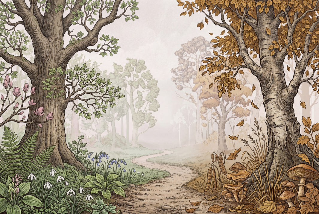 Misty Forest Wallpaper Woodland Removable Botanical Wall Decor pattern artwork