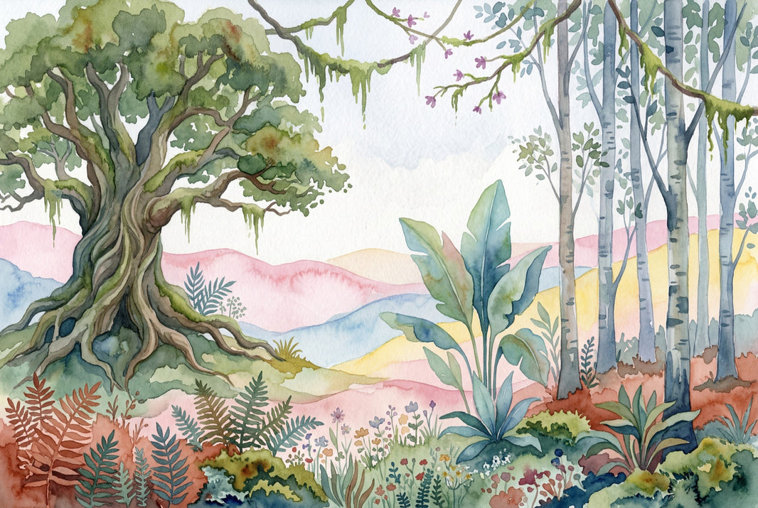 Whimsical Forest Wallpaper Enchanted Woodland Storybook Grove Wall Mural pattern artwork