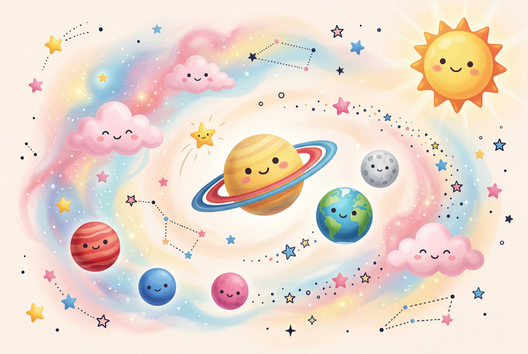 Cute Space Wallpaper Kawaii Planets Pastel Galaxy Removable Wall Decor pattern artwork