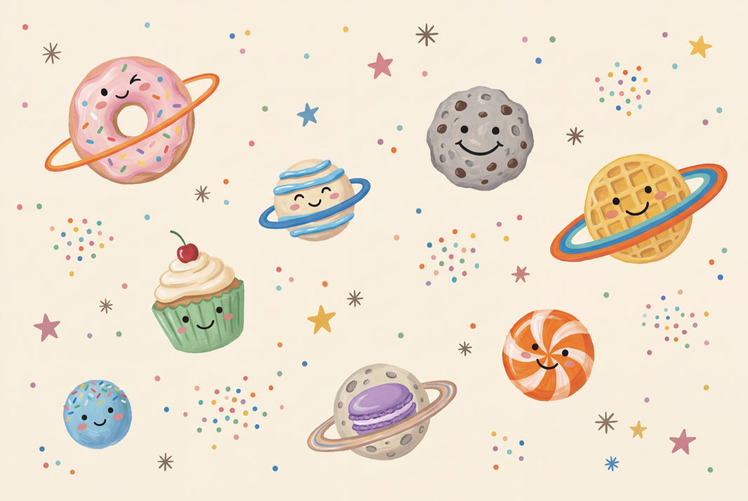 Space Desserts Wallpaper Donut Planet Kawaii Removable Wall Decor pattern artwork