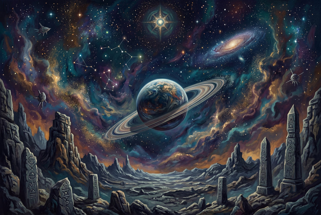 Space Landscape Wallpaper Ringed Planet Removable Nebula Wall Decor pattern artwork