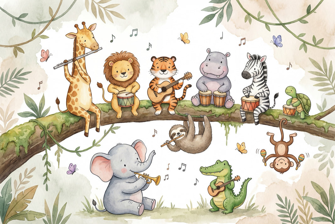 Animals Wallpaper Jungle Music Removable Wall Decor pattern artwork