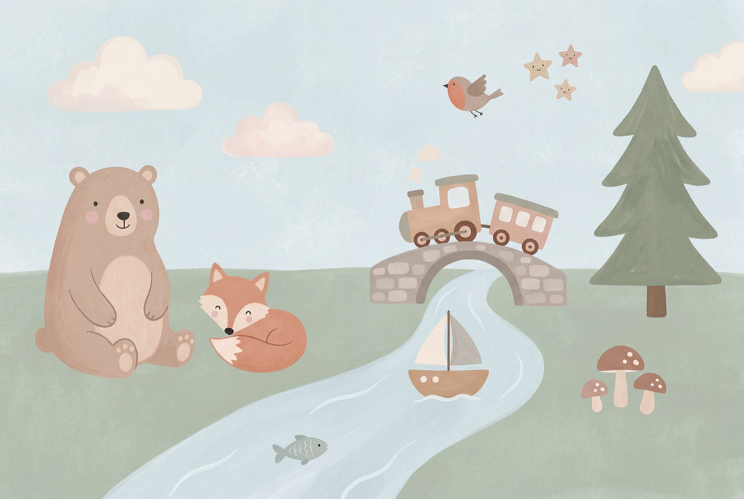 Nursery Wallpaper Pastel Cute Animals Wall Mural pattern artwork