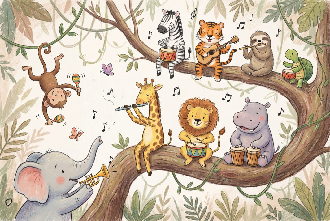 Animals Jungle Wallpaper Music Tree Wall Mural pattern artwork