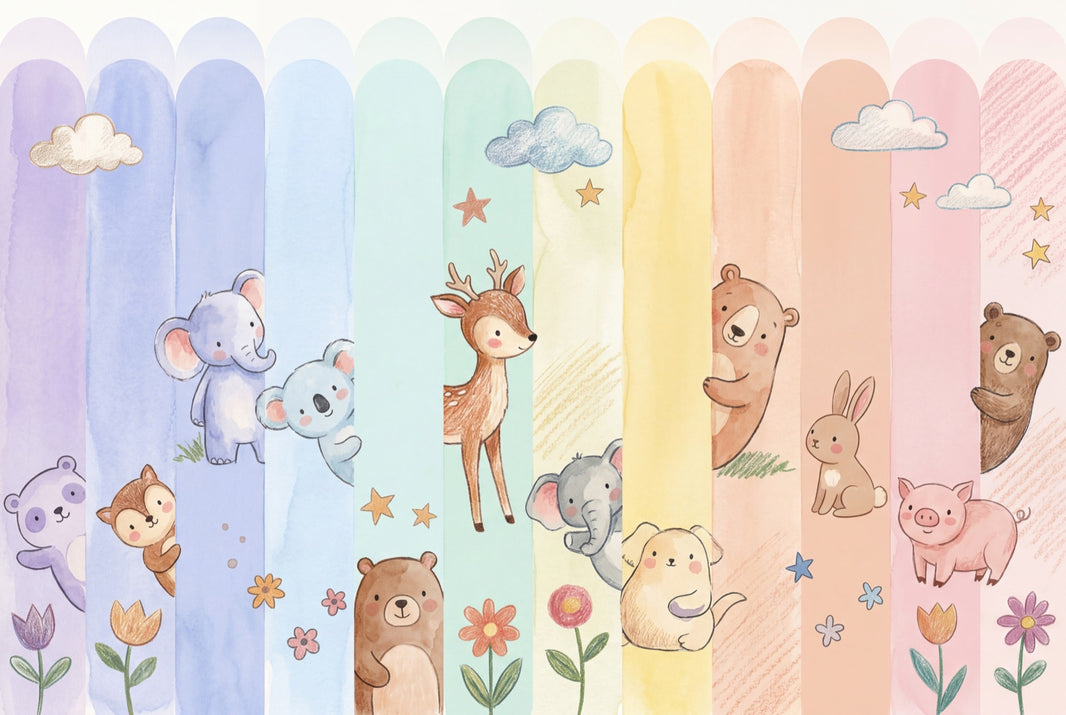 Nursery Wallpaper Pastel Cute Animals Removable Wall Decor pattern artwork