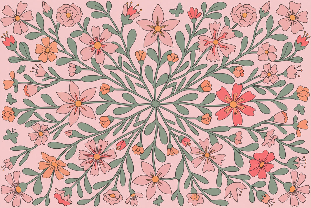Pink Floral Wallpaper Botanical Branches Removable Modern Folk Art Wall Decor pattern artwork
