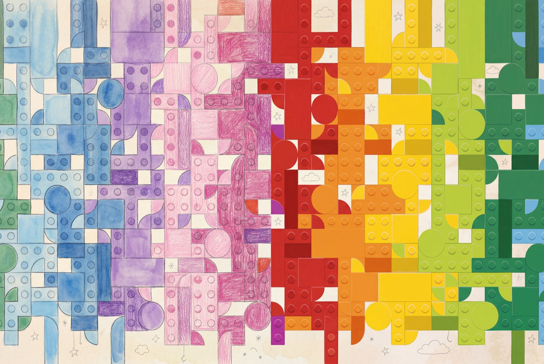 Interlocking Blocks Wallpaper Rainbow Gradient Toy Brick Studs Wall Mural pattern artwork