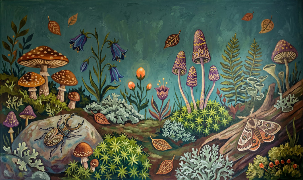 Forest Floor Wallpaper Woodland Mushrooms Wall Mural pattern artwork