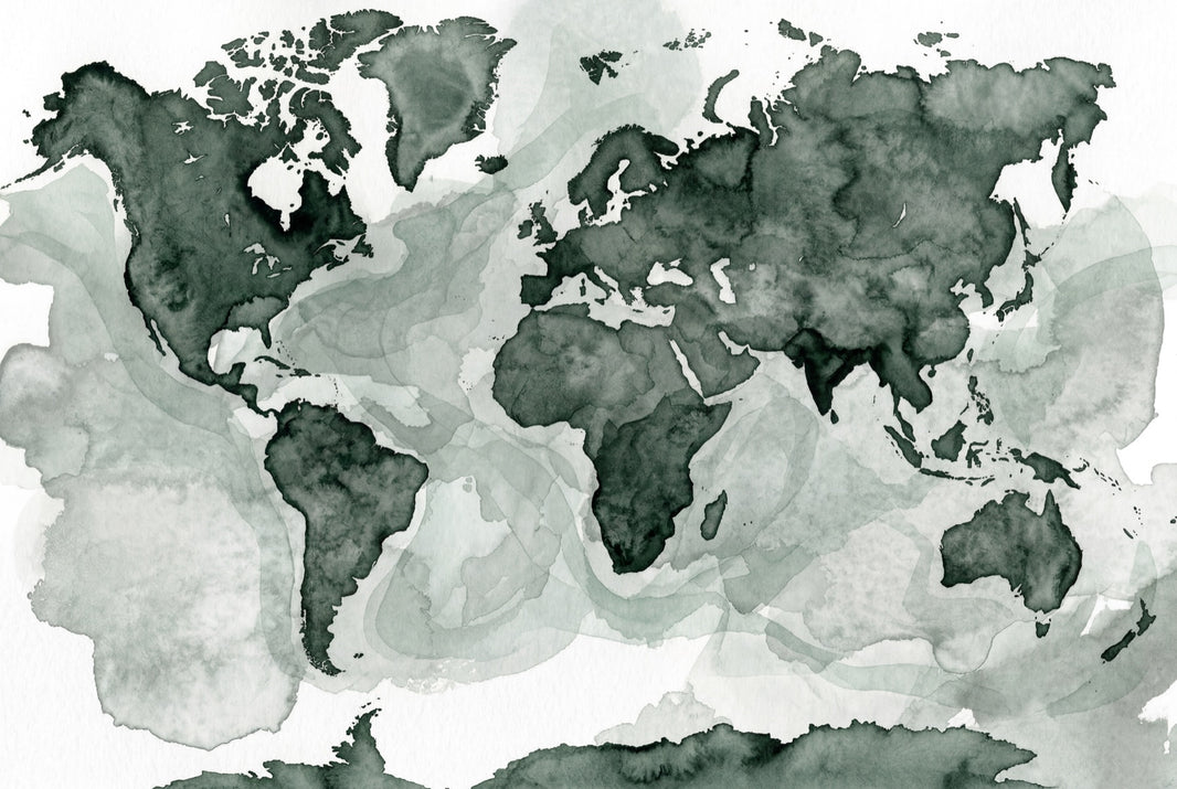 World Map Wallpaper Muted Green Removable Bright Background Wall Decor pattern artwork