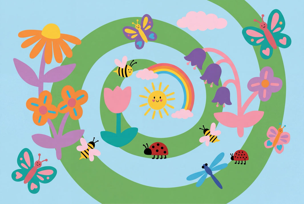 Cartoon Garden Wallpaper Bright Playful Wall Mural pattern artwork