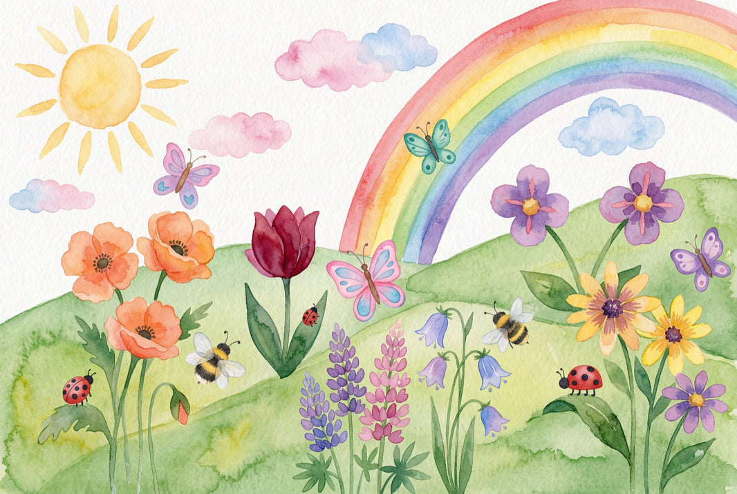 Spring Meadow Wallpaper Watercolor Rainbow Removable Wall Decor pattern artwork