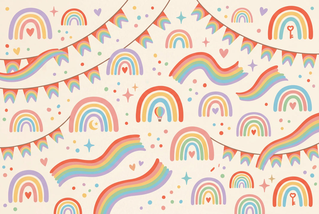 Rainbow Wallpaper Pastel Removable Cream Background Wall Decor pattern artwork