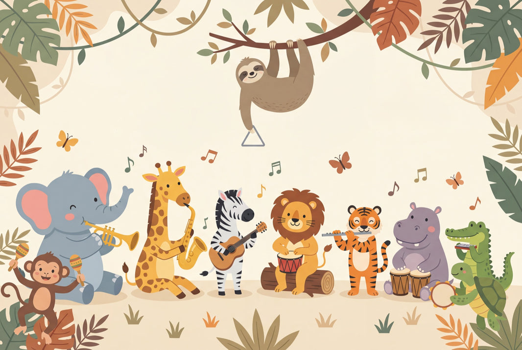 Jungle Animals Wallpaper Music Cartoon Wall Mural pattern artwork