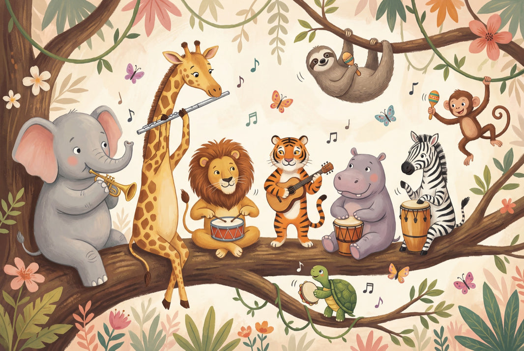 Colorful Animals Wallpaper Jungle Music Wall Decor pattern artwork