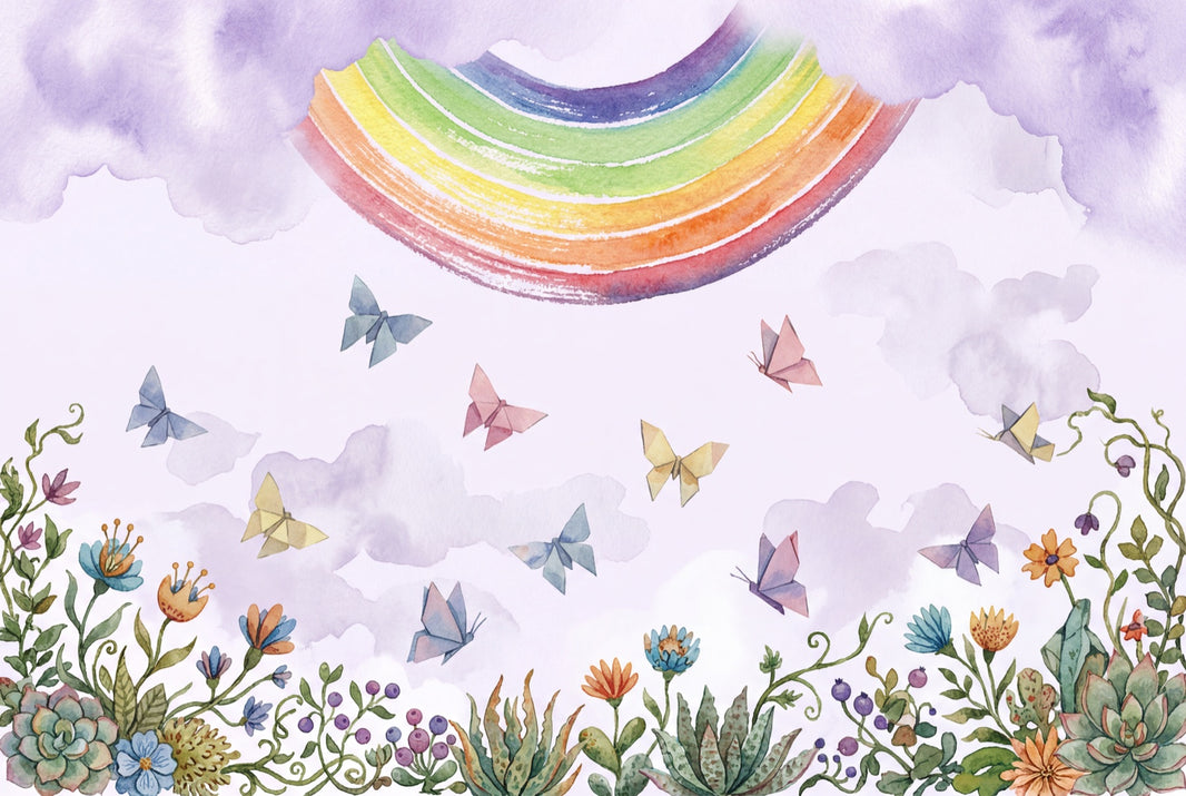 Rainbow Wallpaper Watercolor Removable Origami Butterflies Wall Decor pattern artwork
