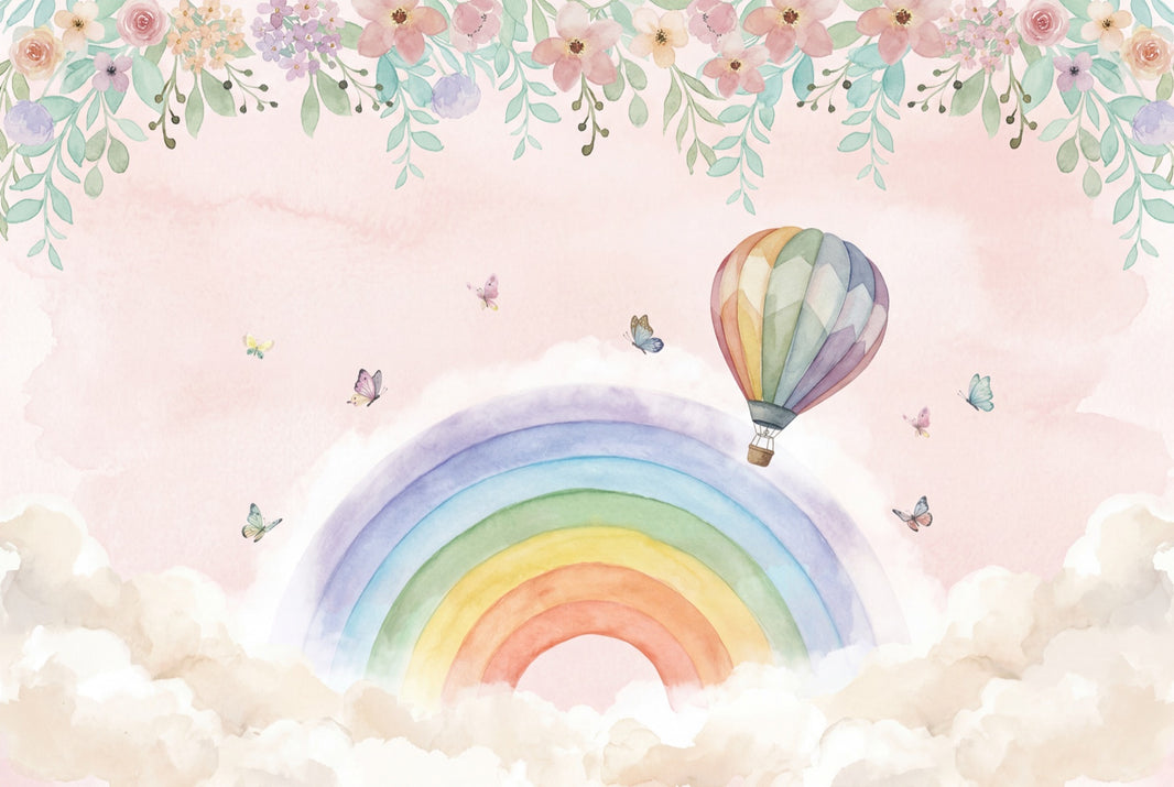 Hot Air Balloon Wallpaper Pastel Sky Rainbow Wall Mural pattern artwork