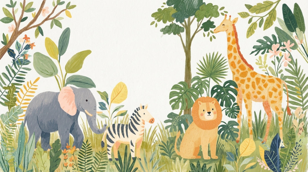 Jungle Animals Wallpaper Tropical Playful Wall Mural pattern artwork