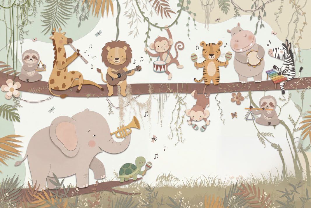 Animals Wallpaper Musical Jungle Wall Mural pattern artwork