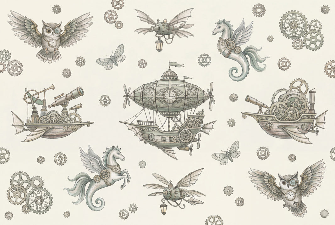 Steampunk Wallpaper Airship Removable Gears Wall Decor pattern artwork
