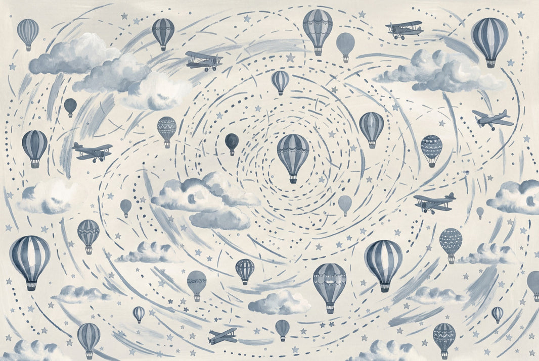 Hot Air Balloons Wallpaper Vintage Airplanes Sky Theme Wall Mural pattern artwork