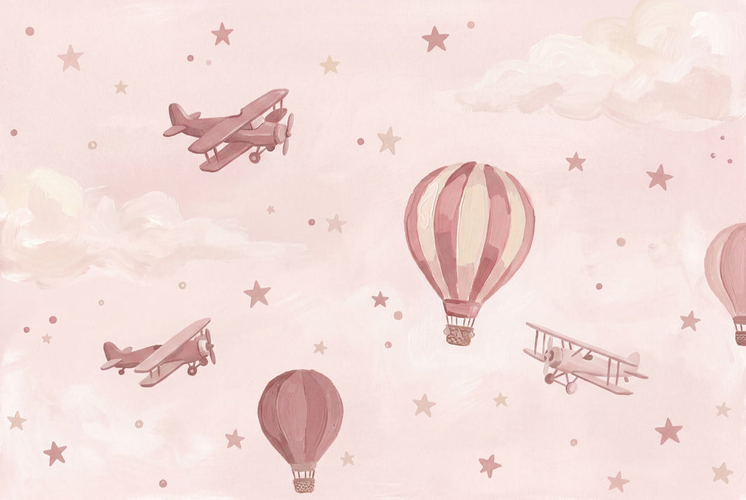 Hot Air Balloons Wallpaper Biplanes Removable Whimsical Sky Wall Decor pattern artwork