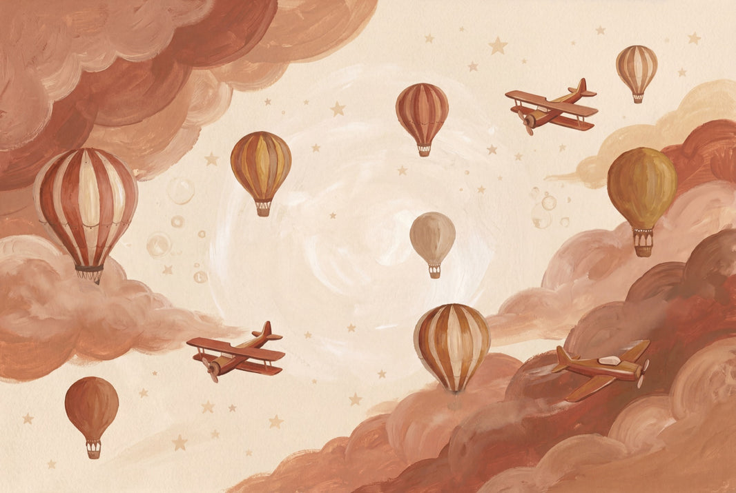 Hot Air Balloons Wallpaper Vintage Airplanes Whimsical Removable Wall Decor pattern artwork