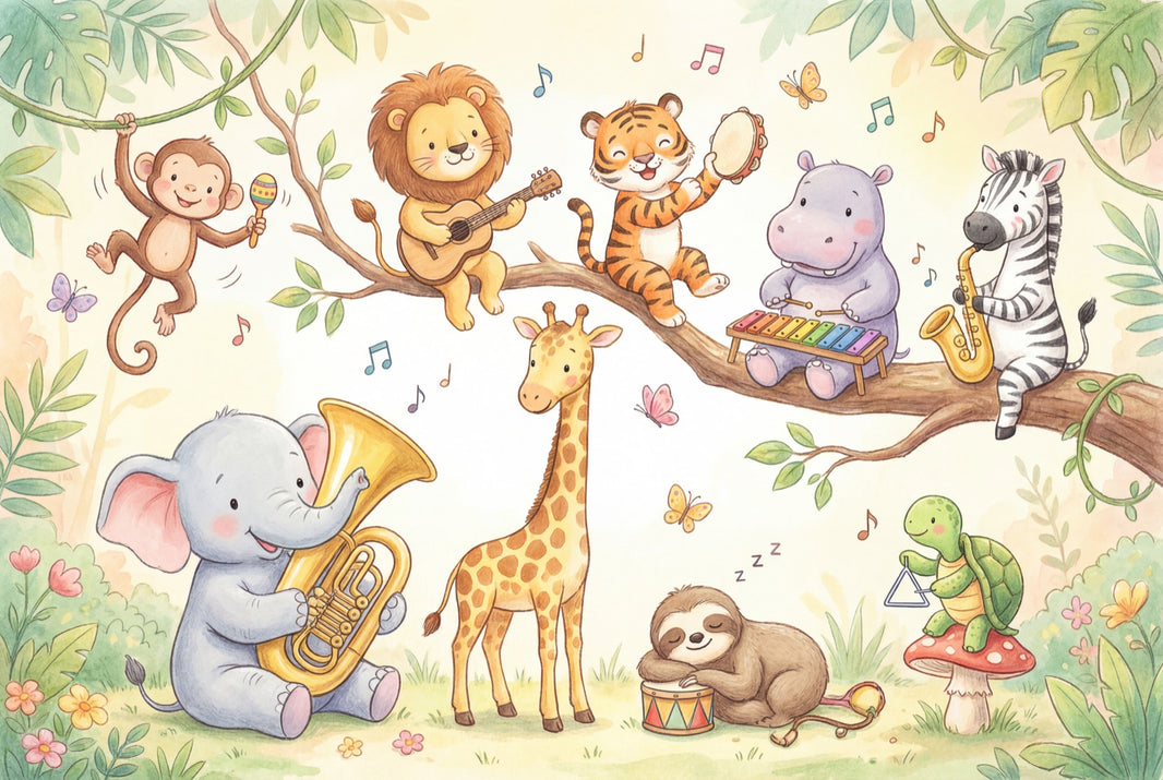 Cartoon Animals Wallpaper Forest Playful Removable Wall Decor pattern artwork