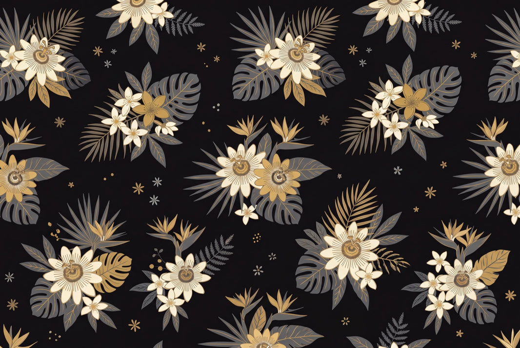 Tropical Floral Wallpaper Monstera Leaves Removable Black Background Wall Decor pattern artwork