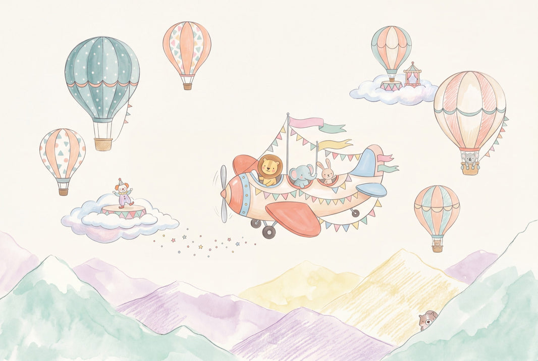 Pastel Watercolor Wallpaper Nursery Hot Air Balloons Wall Mural pattern artwork
