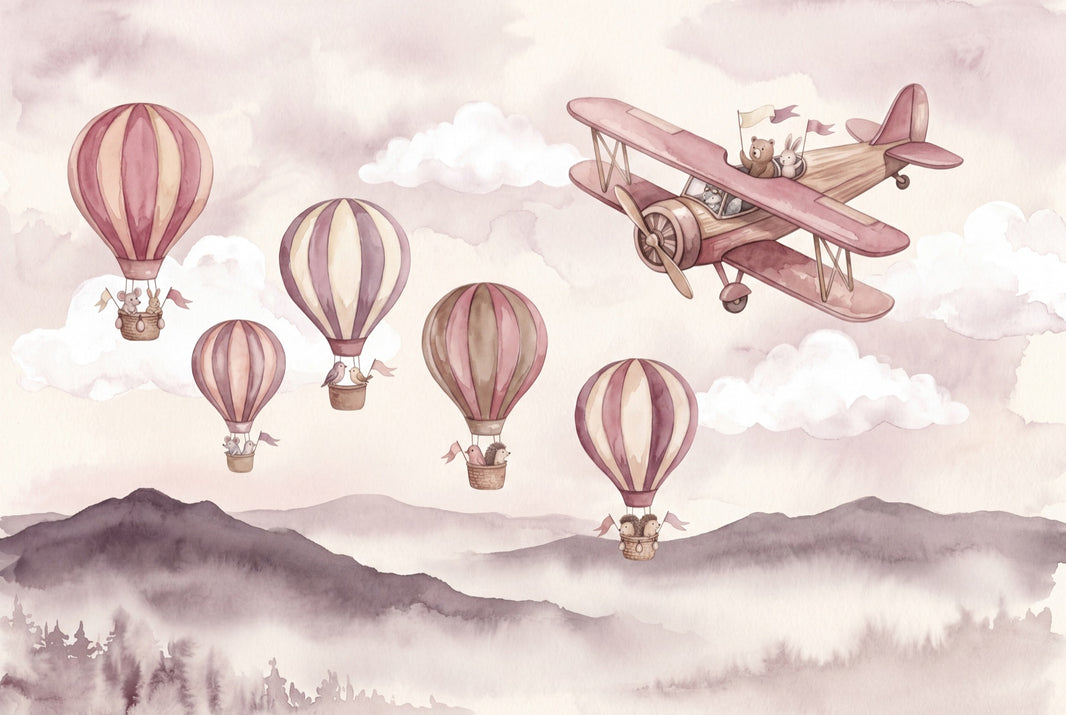 Watercolor Wallpaper Hot Air Balloons Removable Nursery Wall Decor pattern artwork