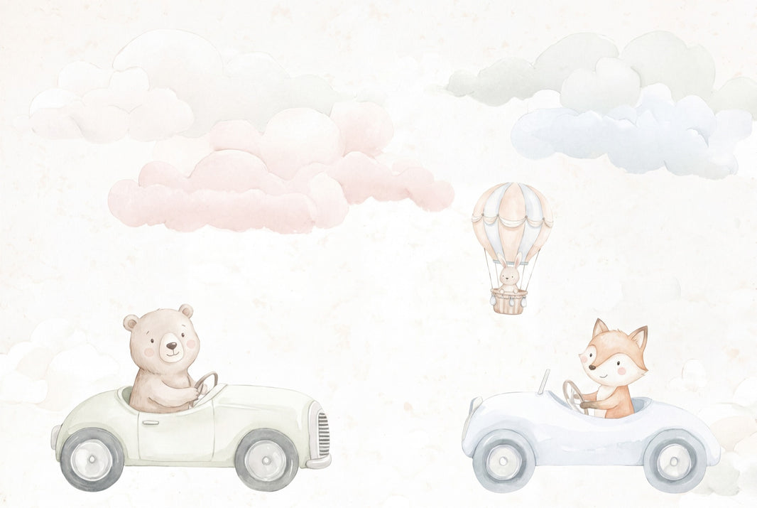 White Background Wallpaper Watercolor Texture Hot Air Balloon Removable Wall Decor pattern artwork