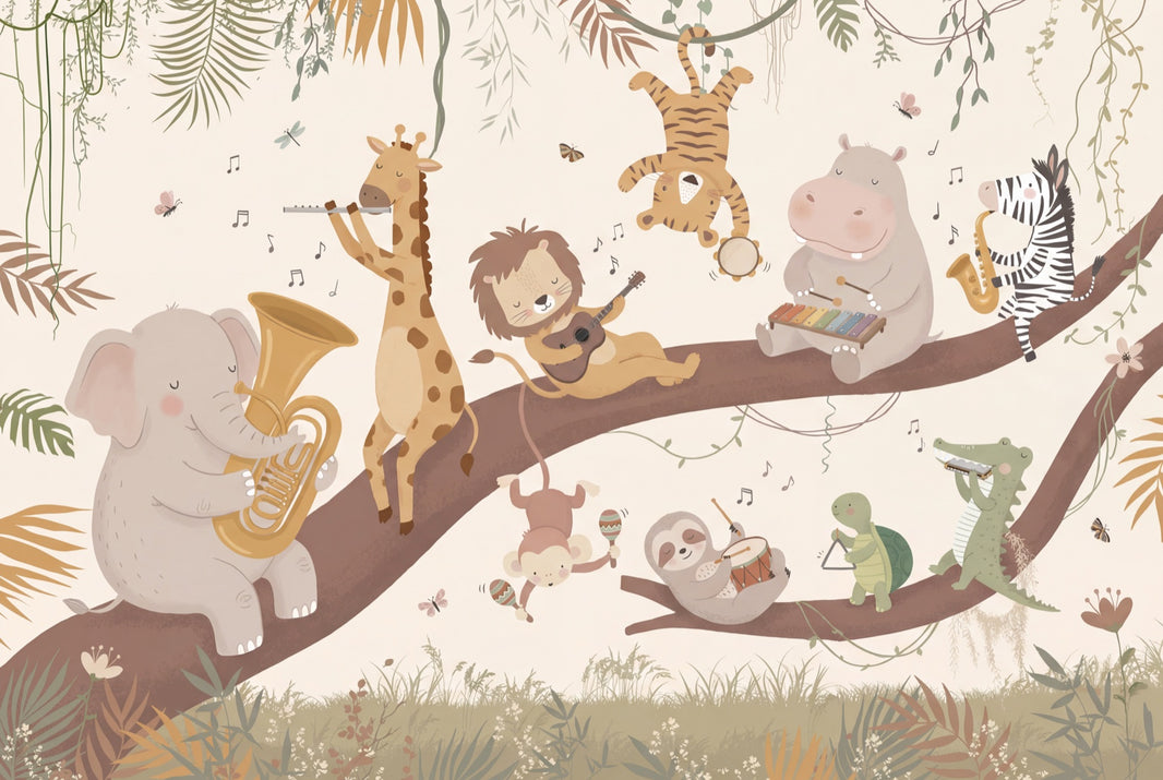 Animals Wallpaper Music Tree Wall Mural pattern artwork
