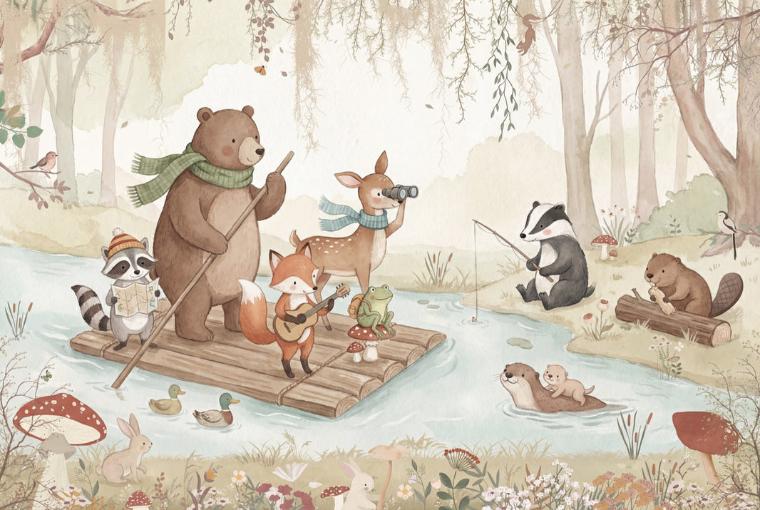 Whimsical Forest Wallpaper Animals River Wall Mural pattern artwork