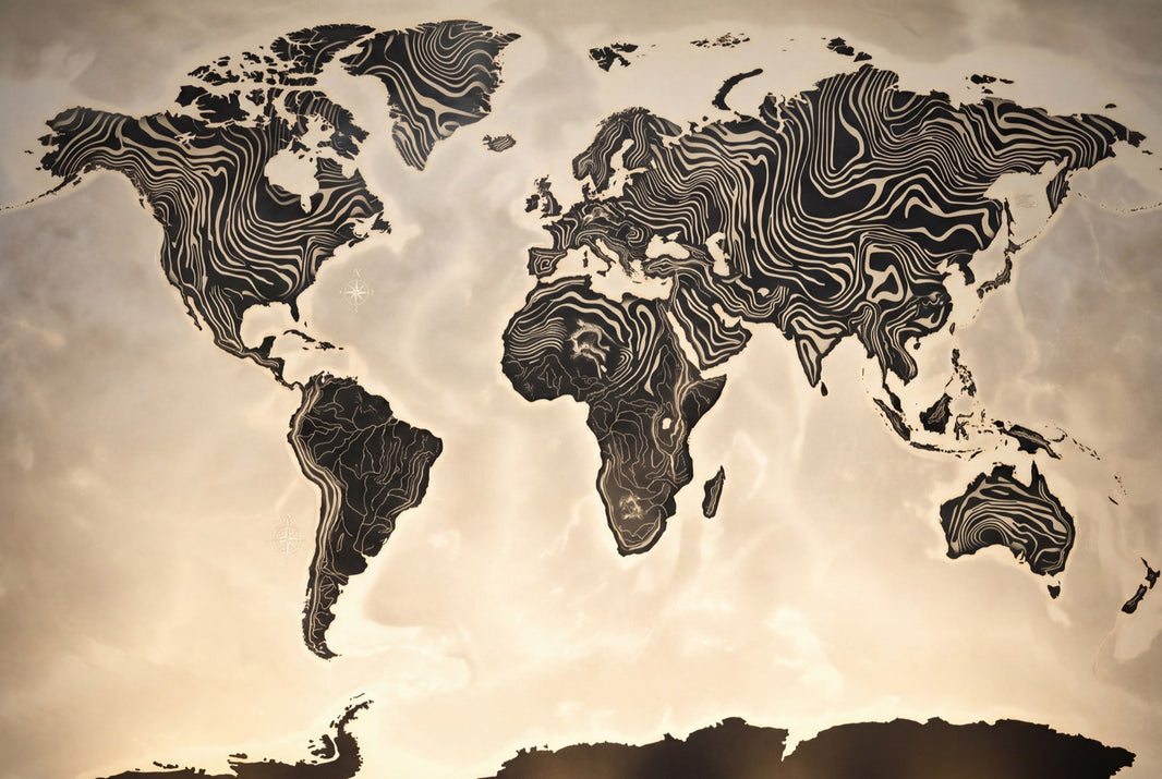 World Map Wallpaper Solid Black Wall Mural pattern artwork