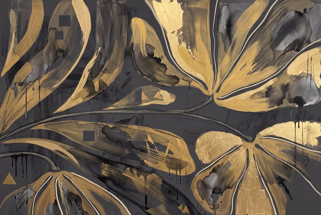 Gold Floral Wallpaper Abstract Botanical Removable Modern Glam Wall Decor pattern artwork