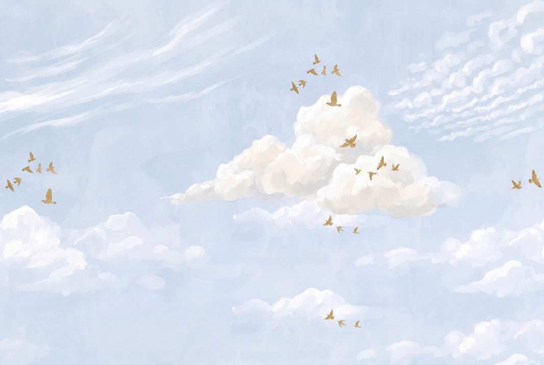 Gold Birds Wallpaper Sky Removable Watercolor Wall Decor pattern artwork