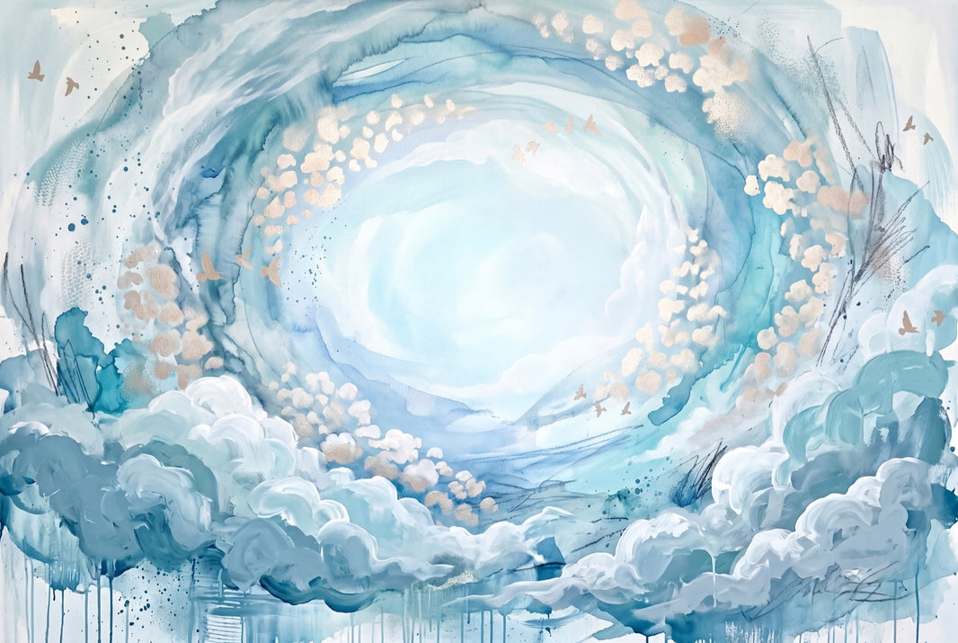 Abstract Cloudscape Wallpaper Watercolor Swirl Removable Blue Sky Vortex Wall Decor pattern artwork