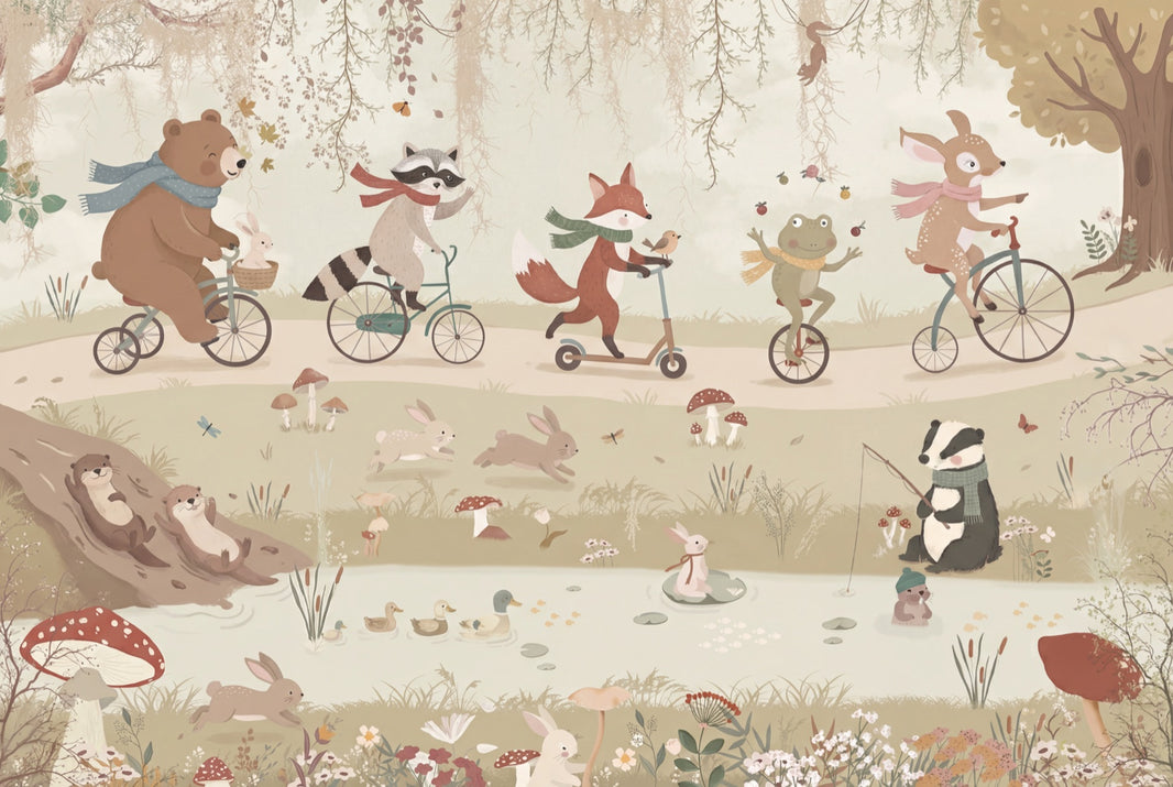 Whimsical Animals Wallpaper Nature Pastoral Wall Decor pattern artwork